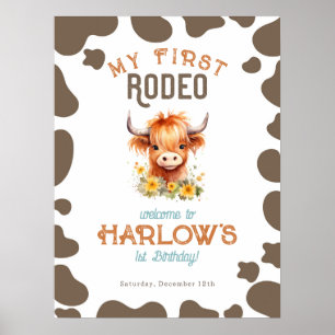 Poster Sunflower Highland Cow Mon premier rodéo 1er anniv