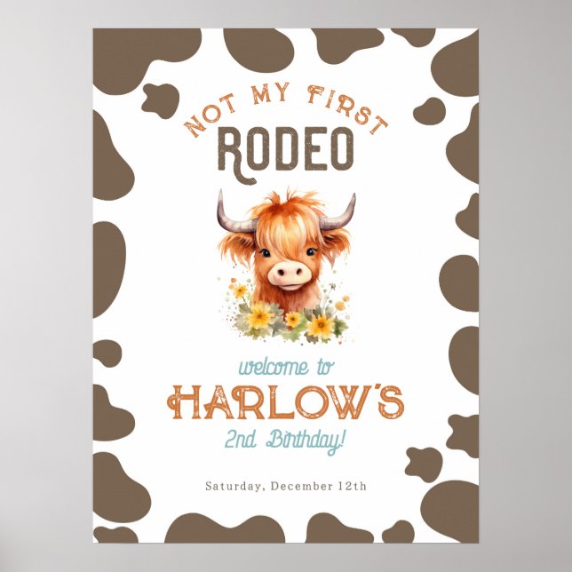 Poster Sunflower Highland Cow Pas mon premier anniversair (Devant)