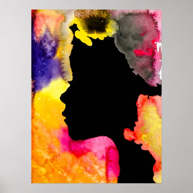 Poster Sunflower lady silhouette watercolor art (Devant)
