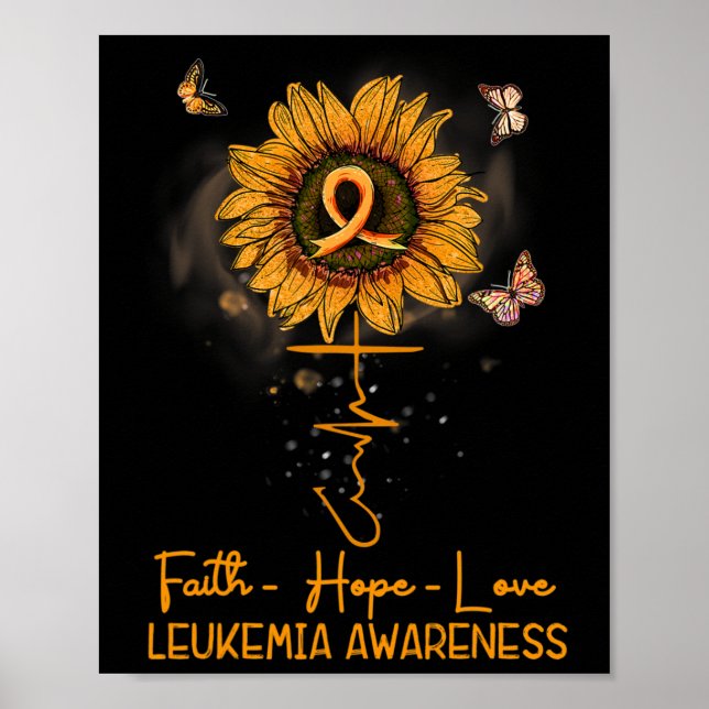 Poster Sunflower Orange Ribbon Christian Leukemia (Devant)