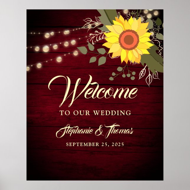 Poster Sunflower Rustic Mariage Bienvenue (Devant)