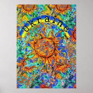 Poster Sunflower Ukraine coloré motif & drapeau