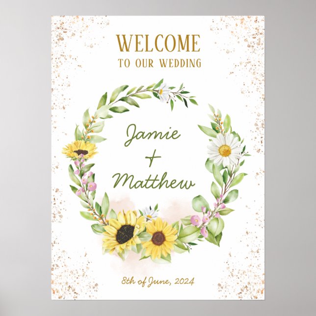 Poster Sunflower Wreath Été Automne Bon Mariage Bienvenue (Devant)