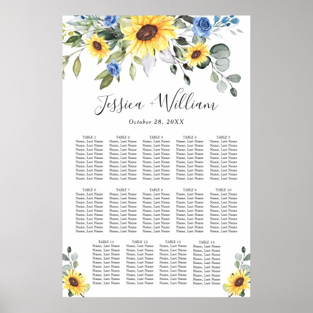 Poster Sunflowers Eucalyptus 14 Tables CADRE (Devant)
