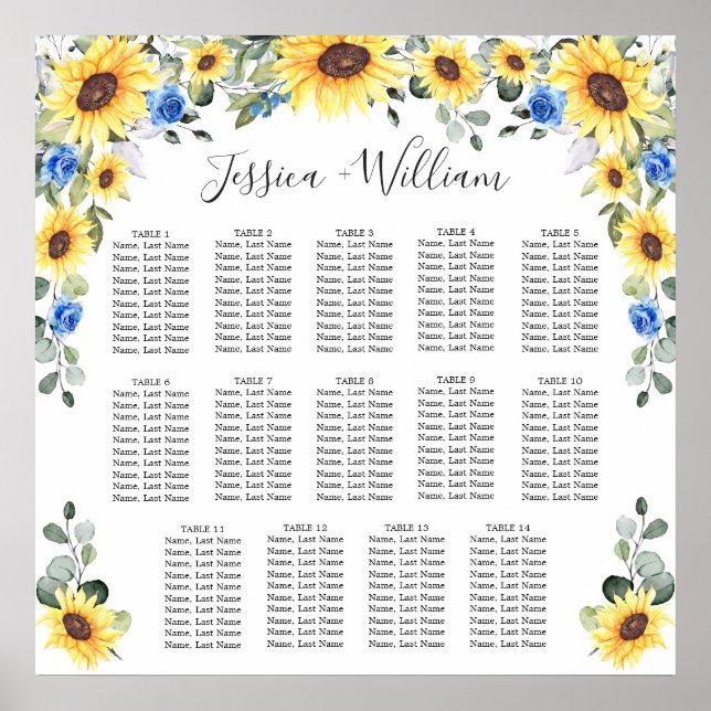 Poster Sunflowers Eucalyptus 14 Tables CADRE (Devant)