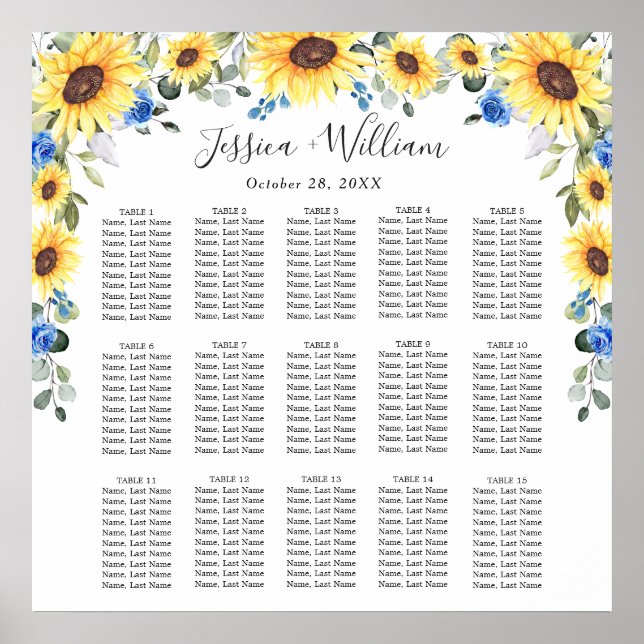 Poster Sunflowers Eucalyptus 15 Tables CADRE (Devant)