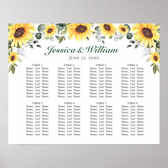 Poster Sunflowers Eucalyptus 8 Tables SEATING GRAPHIQUE (Devant)