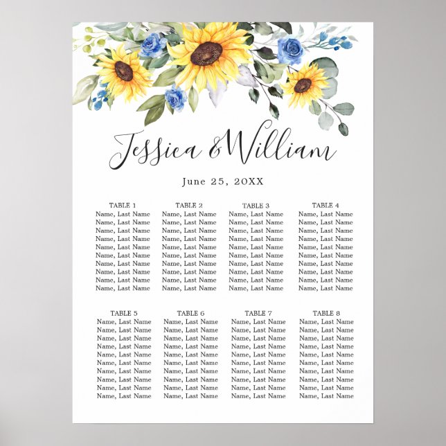 Poster Sunflowers Eucalyptus 8 Tables SEATING GRAPHIQUE (Devant)