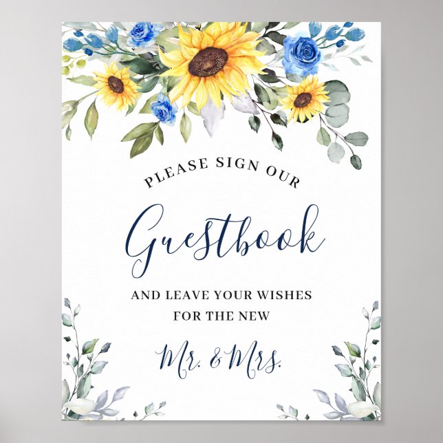 Poster Sunflowers Eucalyptus Mariage Signer Notre Livre D (Devant)