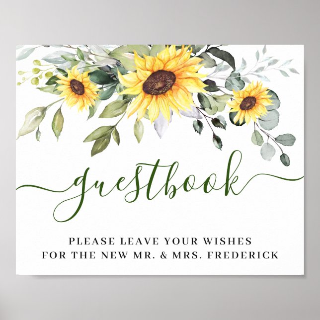 Poster Sunflowers Eucalyptus Mariage Signer Notre Livre D (Devant)