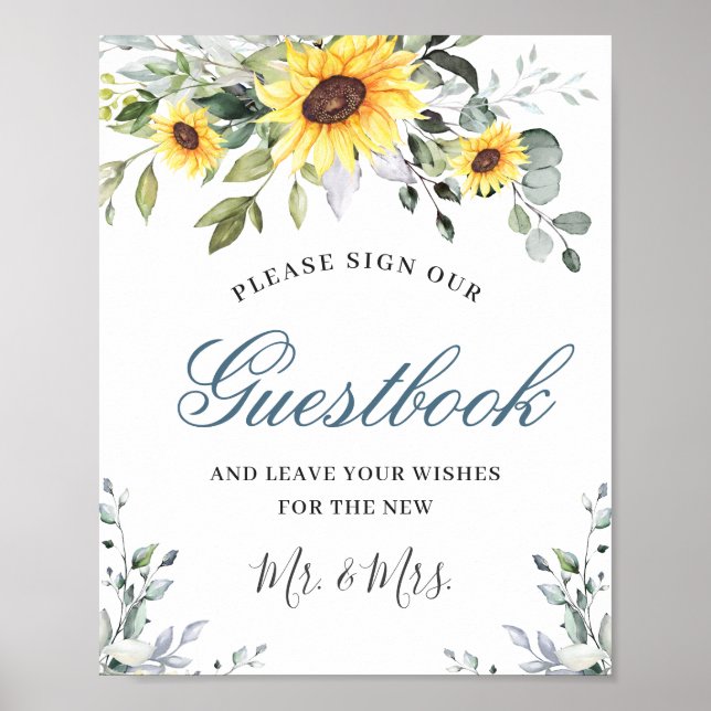 Poster Sunflowers Eucalyptus Mariage Signer Notre Livre D (Devant)