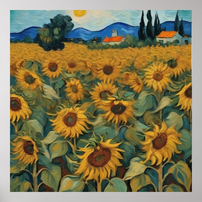 Poster sunflowers field Póster (Devant)