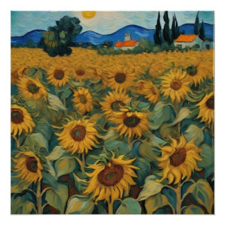 Poster sunflowers field van gogh style