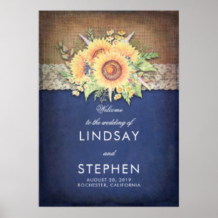 Poster Sunflowers Marine Rustic Mariage Bienvenue