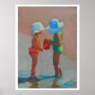 Poster Sunhat Sisters - Two Girls at the Beach
