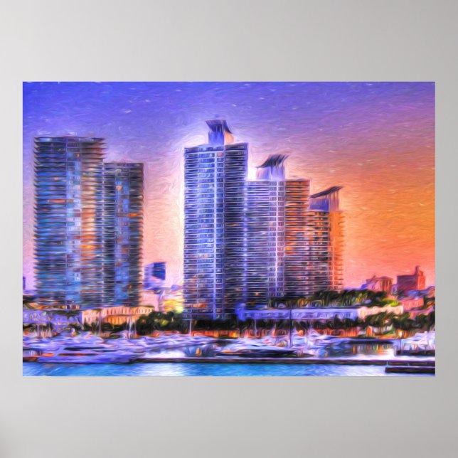 Poster Sunrise de Miami Skyline (Devant)