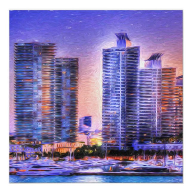 Poster Sunrise de Miami Skyline (Devant)