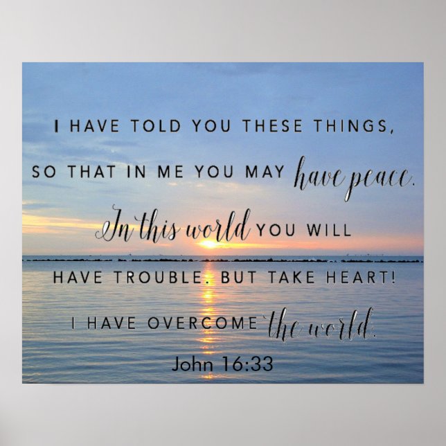 Poster Sunrise encouragement verset biblique Jean 16:33 (Devant)