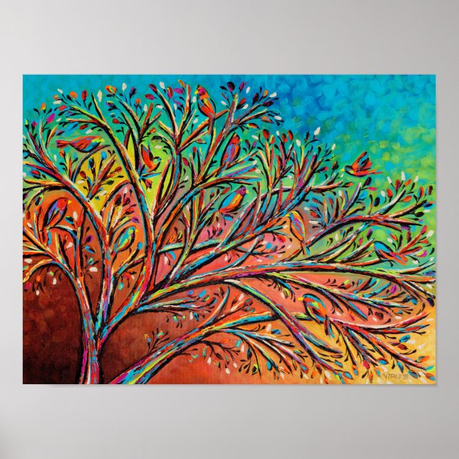 Poster Sunrise Treetop Birds II (Devant)