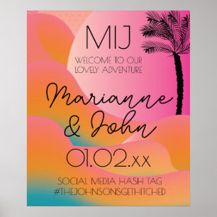 Poster Sunrise Tropical Beach Wedding Ombre Rose Bienvenu