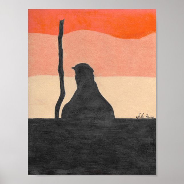 Poster Sunset Bird And Tree Silhouette par Julia Hanna. (Devant)