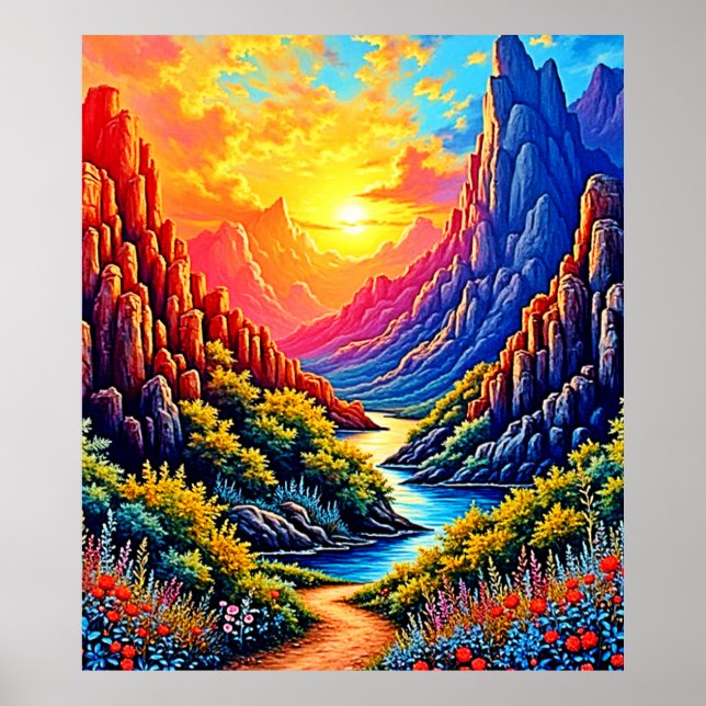 Poster  Sunset Canyon River Art (Devant)
