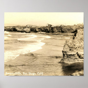 Poster Sunset Cliffs, San Diego, Californie Vintage