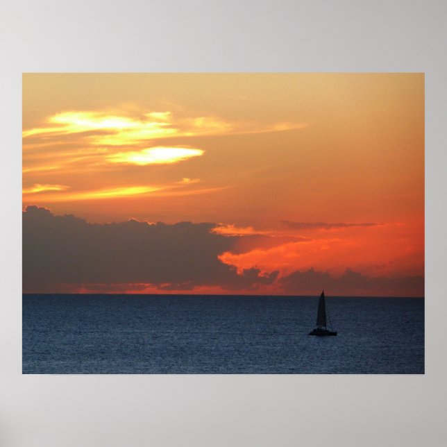 Poster Sunset Clouds and Sailboat Seascape (Devant)