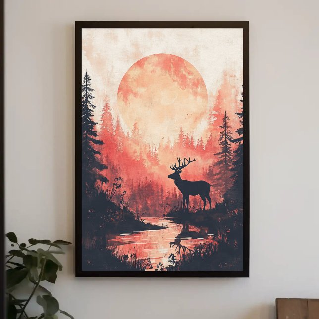 Poster Sunset Deer Silhouette esthétique Design (Créateur téléchargé)