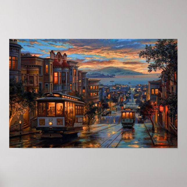 Poster Sunset du téléphérique de San Francisco - Rainy Re (Devant)