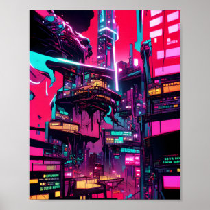Poster Sunset Dystopian City - Illustration d'encre de né