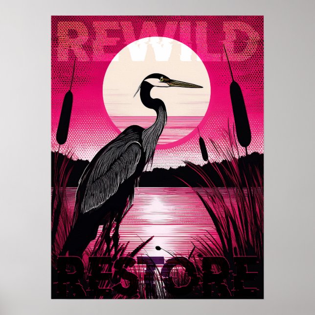 Poster Sunset Heron / Rewild & Restore (Devant)