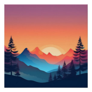 Poster Sunset Mountain Landcape Art