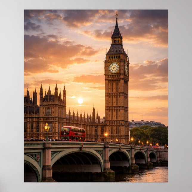 Poster Sunset Over the Iconic London Clocktower (Devant)