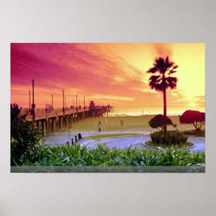 Poster Sunset, quai Huntington Beach, Californie, États-U
