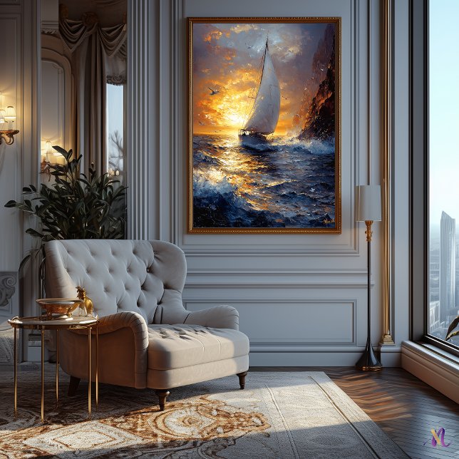 Poster Sunset Sailboat Seascape Inspiré par Claude Monet (Créateur téléchargé)
