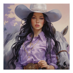 Poster Sunset Serenity : Cowgirl Wall Art