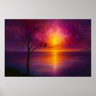 Poster Sunset Serenity Vibrant Tree Silhouette