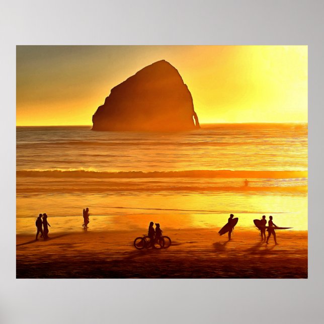 Poster Sunset Surf et Vélo Cape Kiwanda Oregon (Devant)