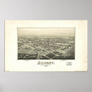 Poster Sunset Texas 1890 Antique carte panoramique