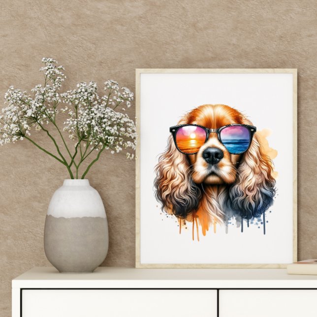 Poster Sunset Vibe Cocker Spaniel Aquarelle Chien Art mur (Créateur téléchargé)