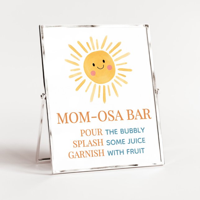 Poster Sunshine Here vient le Son Maman Osa Bar (Here Comes the Son Cute Sun Baby Shower Mom Osa Bar Sign)