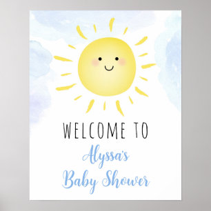 Poster Sunshine Nuages Blue Boy Baby shower Bienvenue