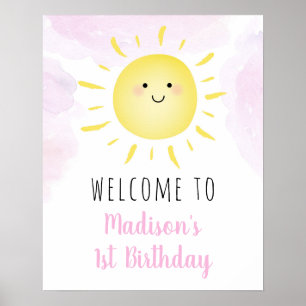 Poster Sunshine Nuages Rose Girl Anniversaire Bienvenue