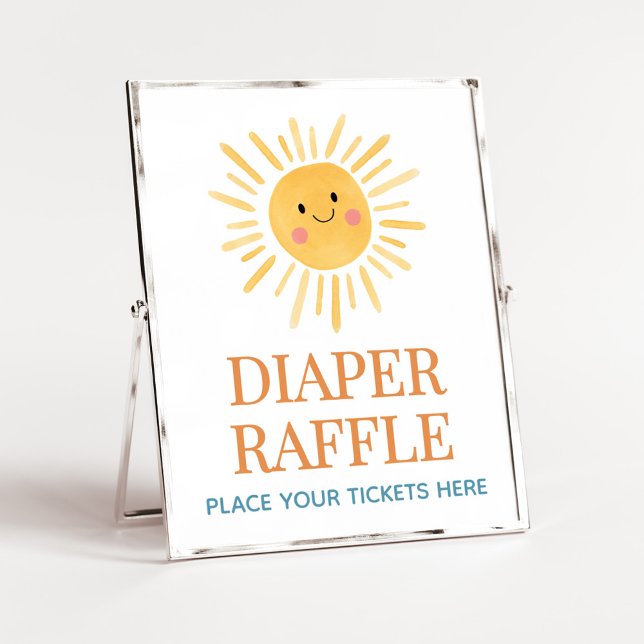 Poster Sunshine Voici le Son Déchets Raffle (Here Comes the Son Cute Sun Baby Shower Diaper Raffle Sign)