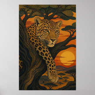 Poster Sunward III — Léopard au coucher du soleil