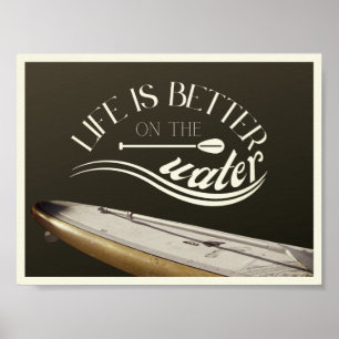 Poster SUP debout paddle sepia rétro