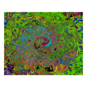 Poster Super Abstrait Retro Lime Green et Blue Swirl