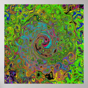 Poster Super Abstrait Retro Lime Green et Blue Swirl