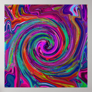 Poster Super Abstrait Retro Magenta Dark Rainbow Swirl